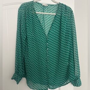 Pleione Green Shear Button Down Blouse